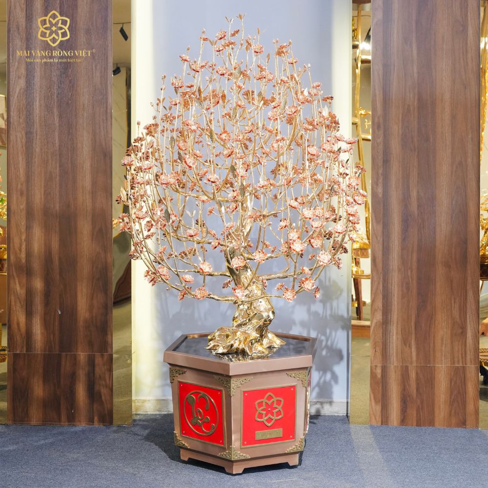 Cây Đào Phước Lộc Mạ Vàng 24K Mix Rose Gold Cao 1m6