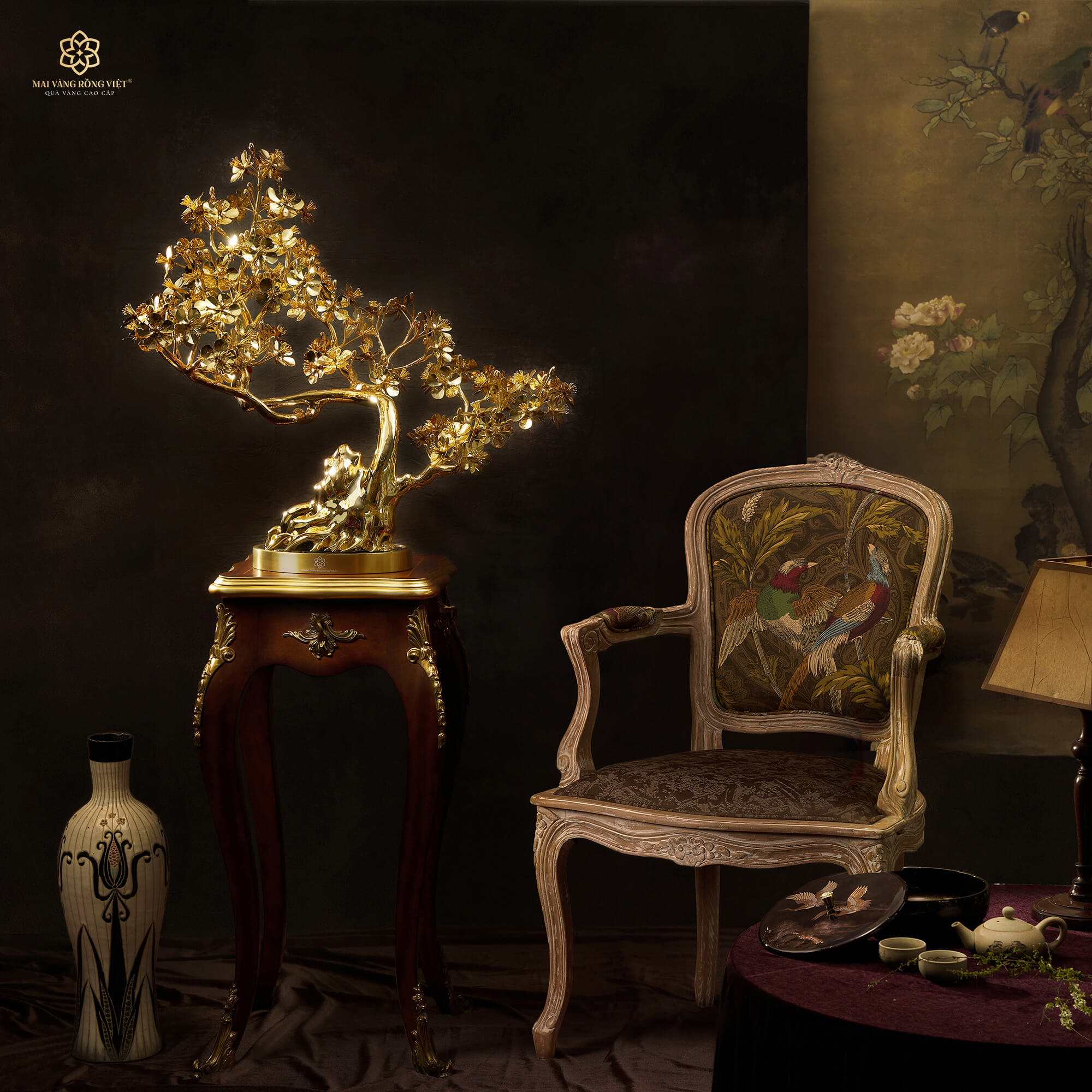 Cây Mai Long Thăng Mạ Vàng 24K Cao 60cm