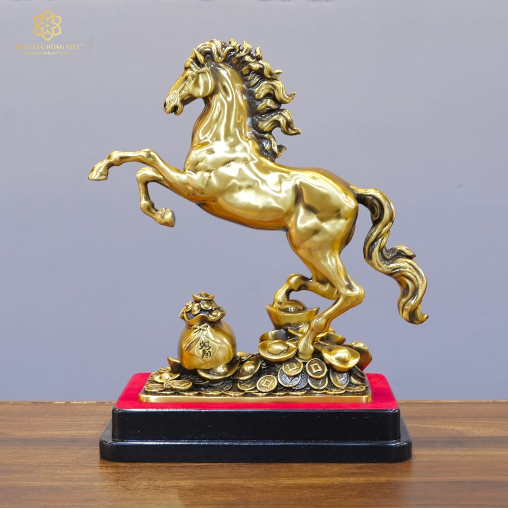 Kim Mã Chiêu Tài Bằng Đồng Mạ Cổ Điển Cao 30cm