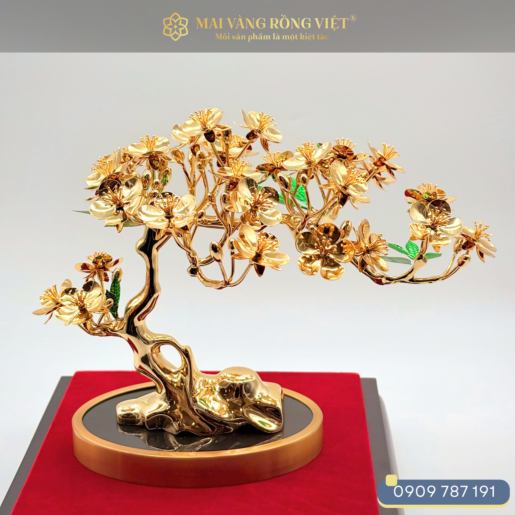Cây Kim Mai Ngũ Phúc Mạ Vàng 24K Cao 30cm