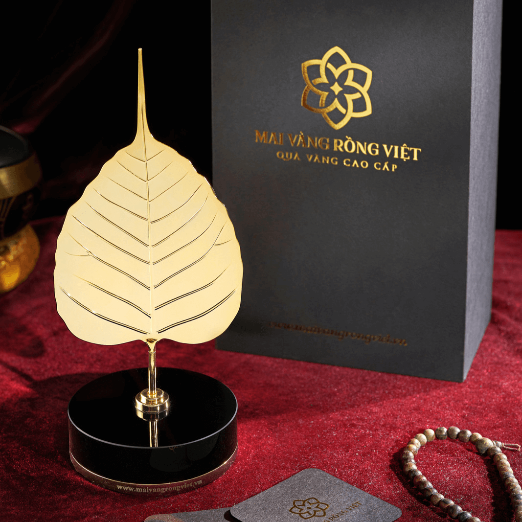 Lá Bồ Đề Hạnh Phúc Mạ Vàng 24k Đế Tròn