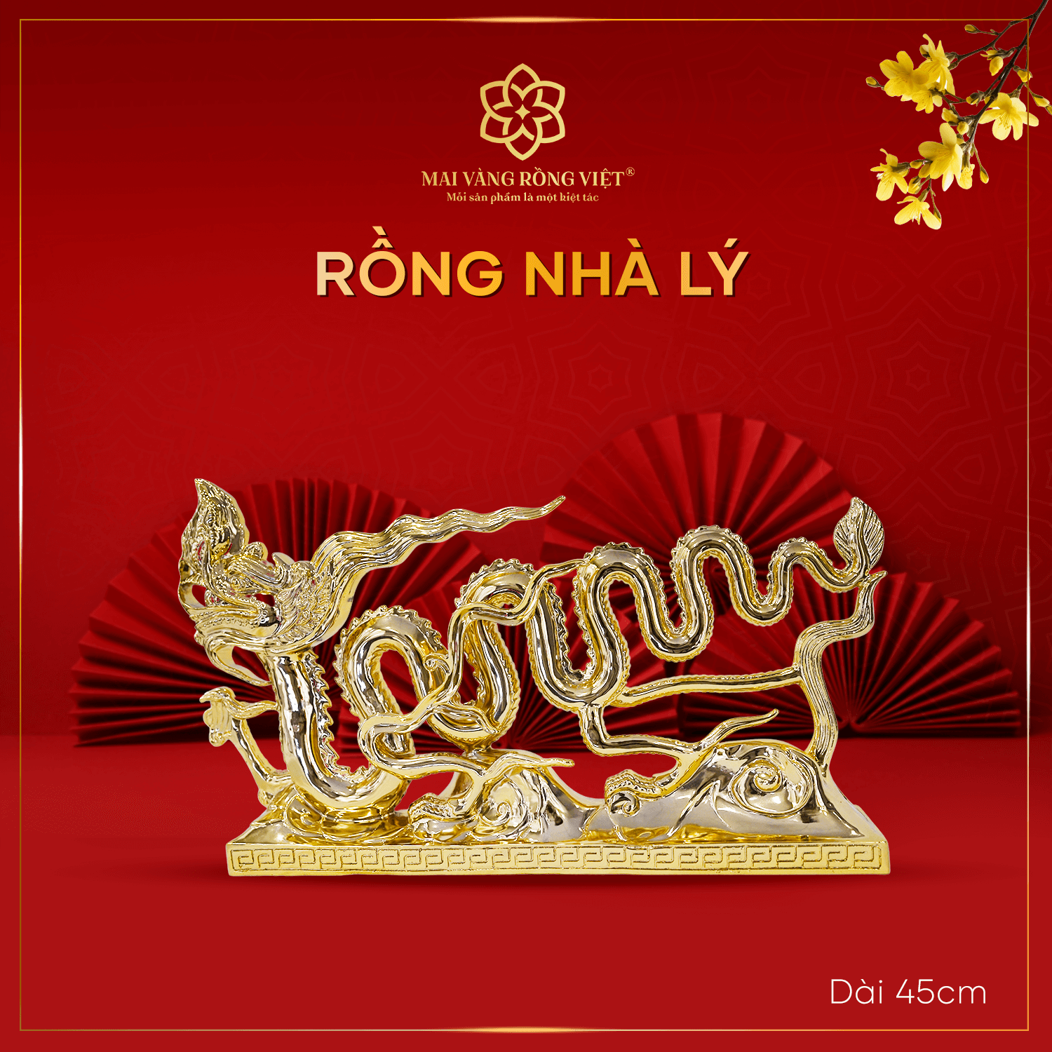 Rồng Nhà Lý mạ vàng 24k dài 45cm