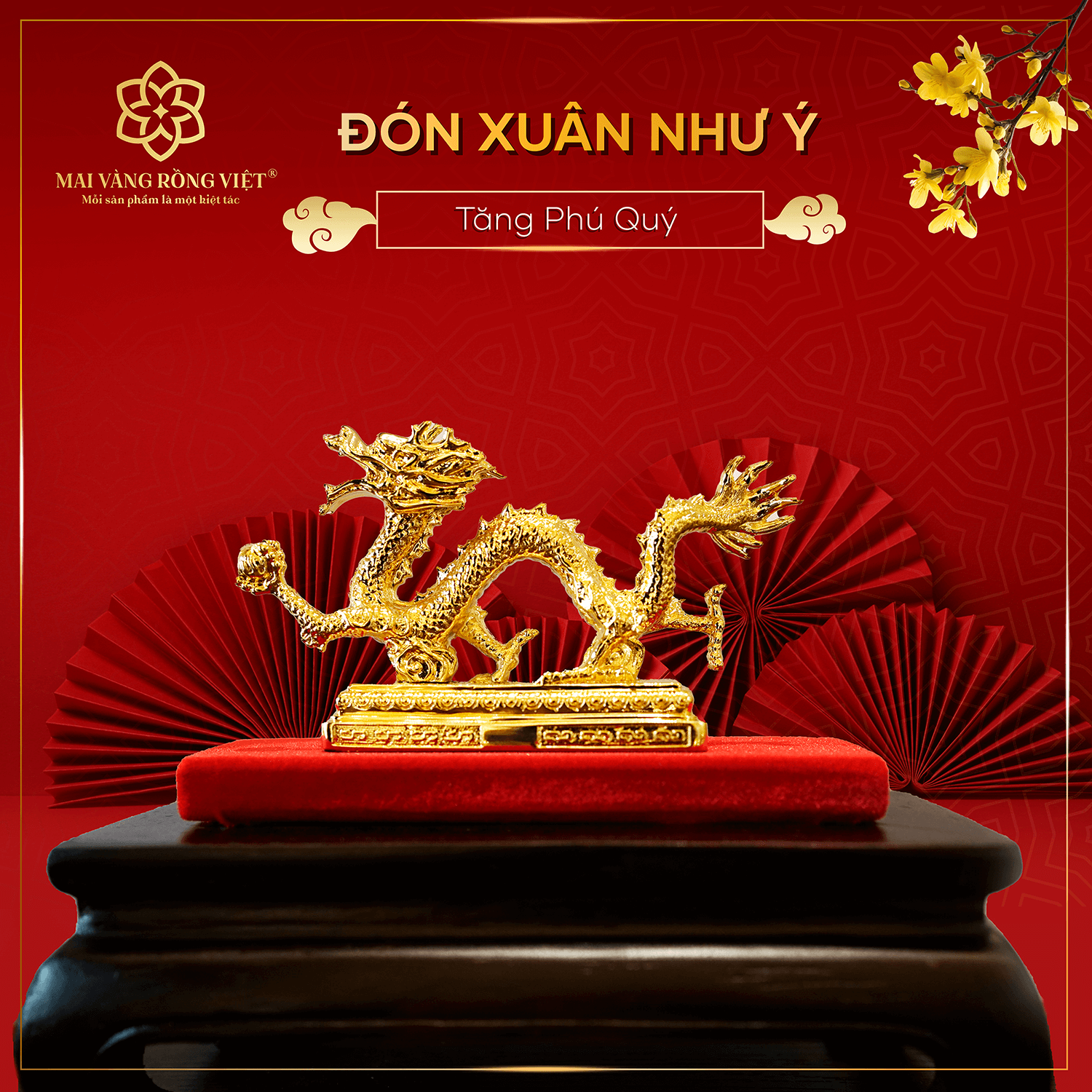 Rồng Thịnh Vượng mạ vàng 24K dài 12cm