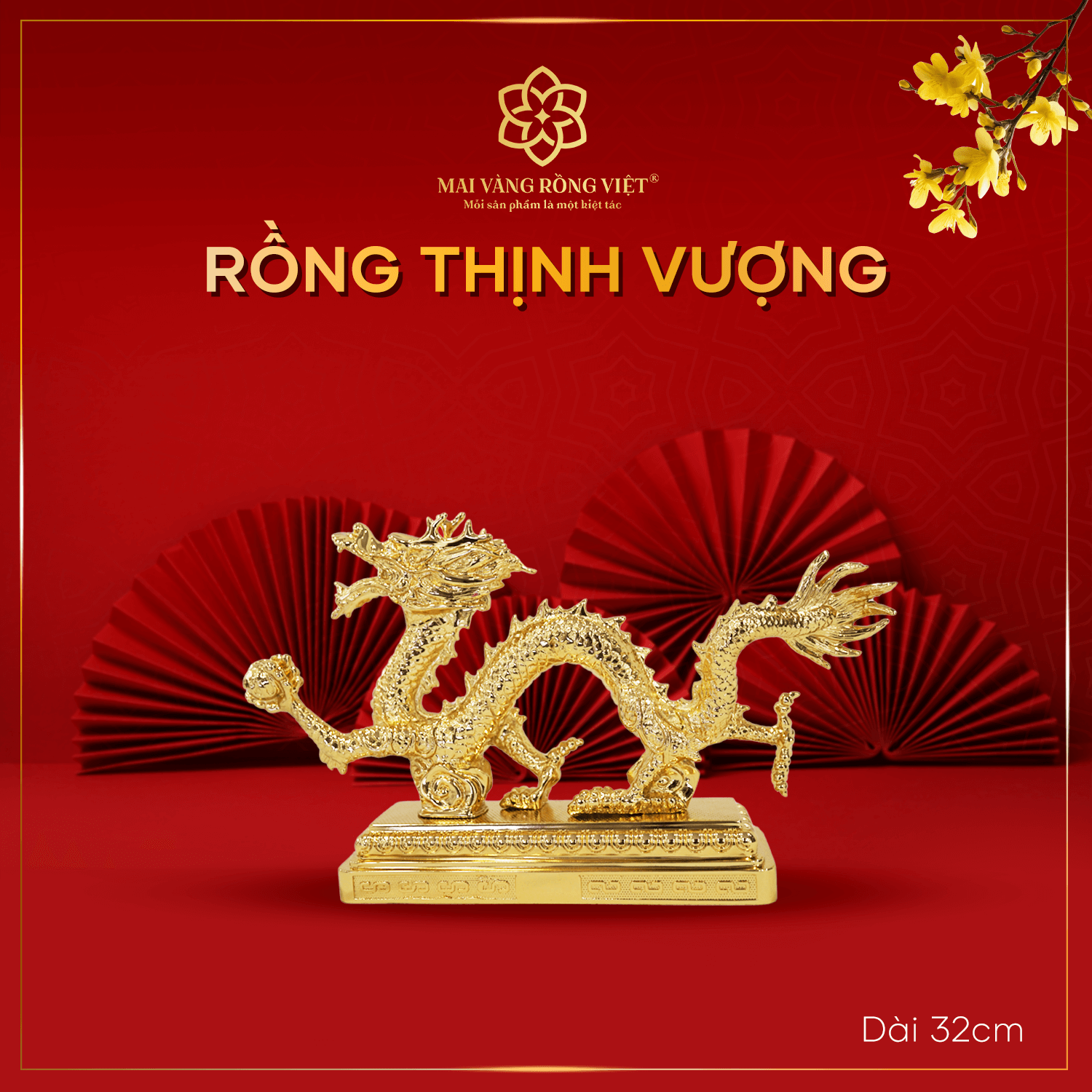 Rồng Thịnh Vượng mạ vàng 24K dài 32cm