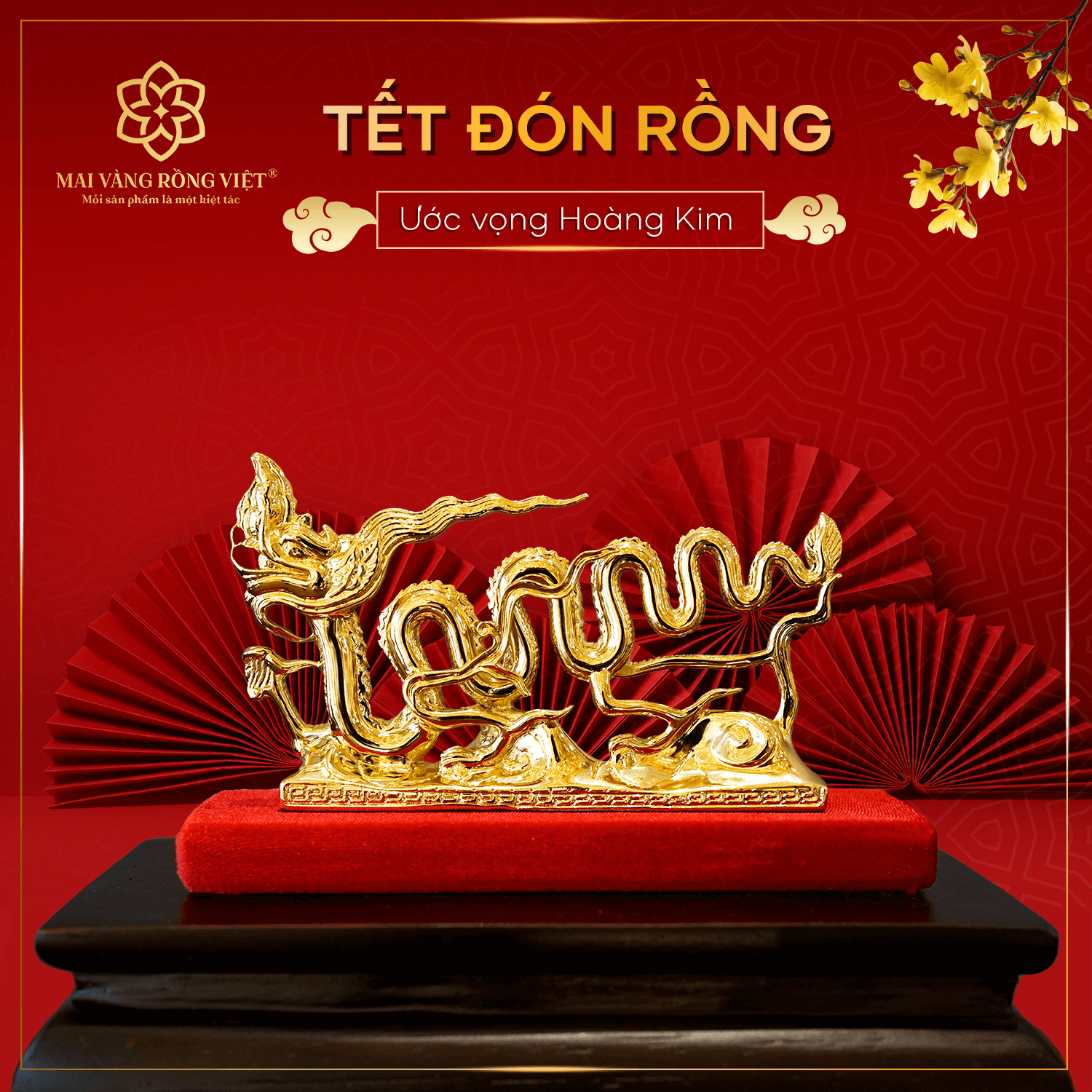 Rồng Nhà Lý mạ vàng 24K dài 12cm