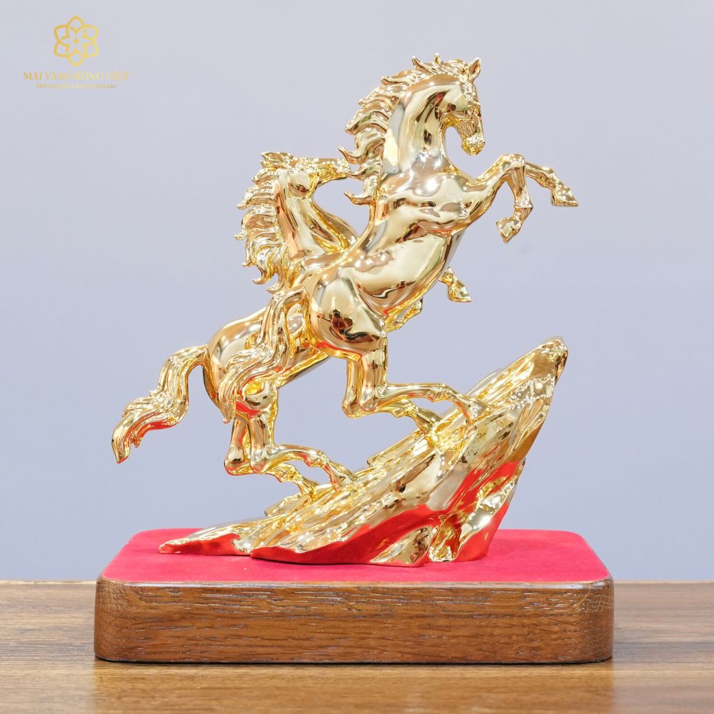 Song Mã Thịnh Vượng Bằng Đồng Mạ Gold Cao 20cm