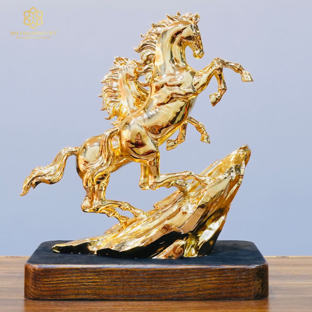 Song Mã Thịnh Vượng Bằng Đồng Mạ Gold Cao 30cm