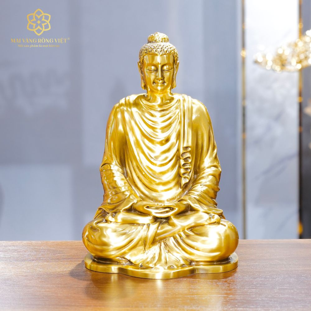 Tượng Phật Thích Ca Mâu Ni Bằng Đồng Mạ Cổ Điển