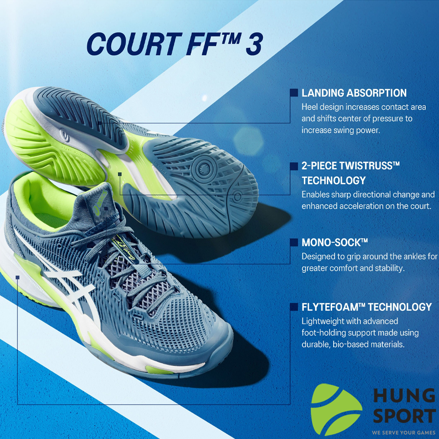 Giày Tennis Asics Court FF 3 Steel Ghi/Trắng/Xanh