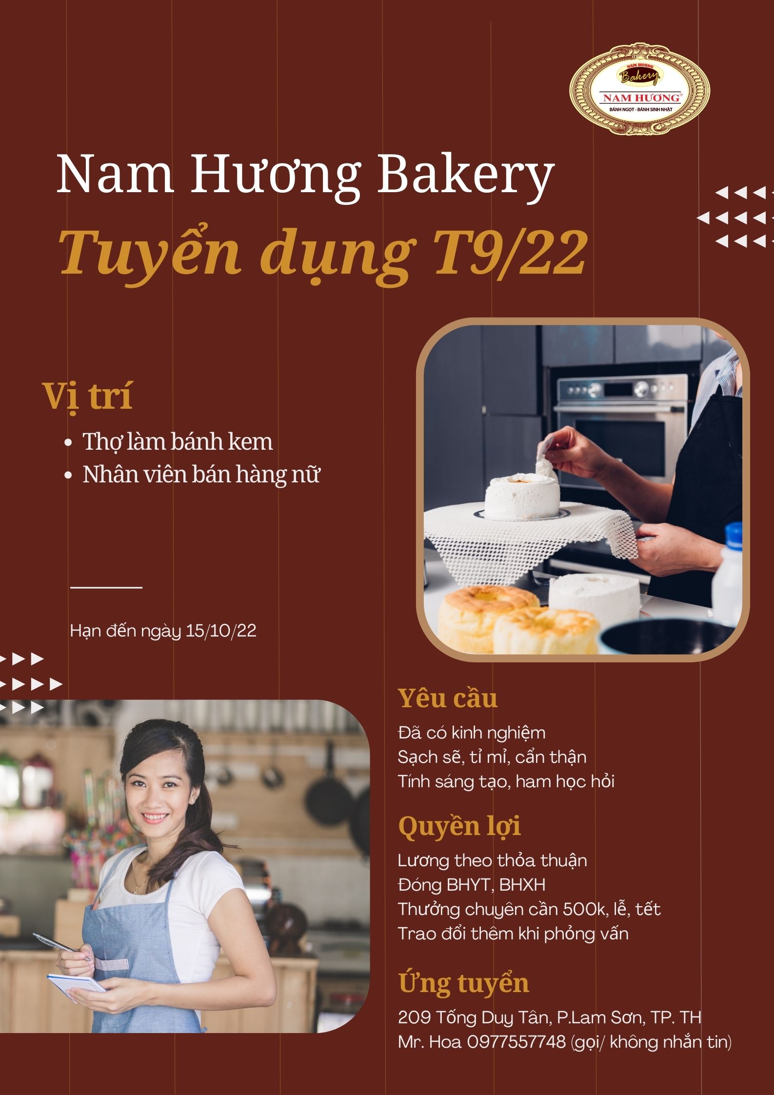 NAM HƯƠNG BAKERY TUYỂN DỤNG THÁNG 10/2022