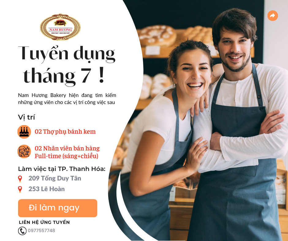 TUYỂN DỤNG THÁNG 7/2023_ THỢ BÁNH KEM & NHÂN VIÊN BÁN HÀNG