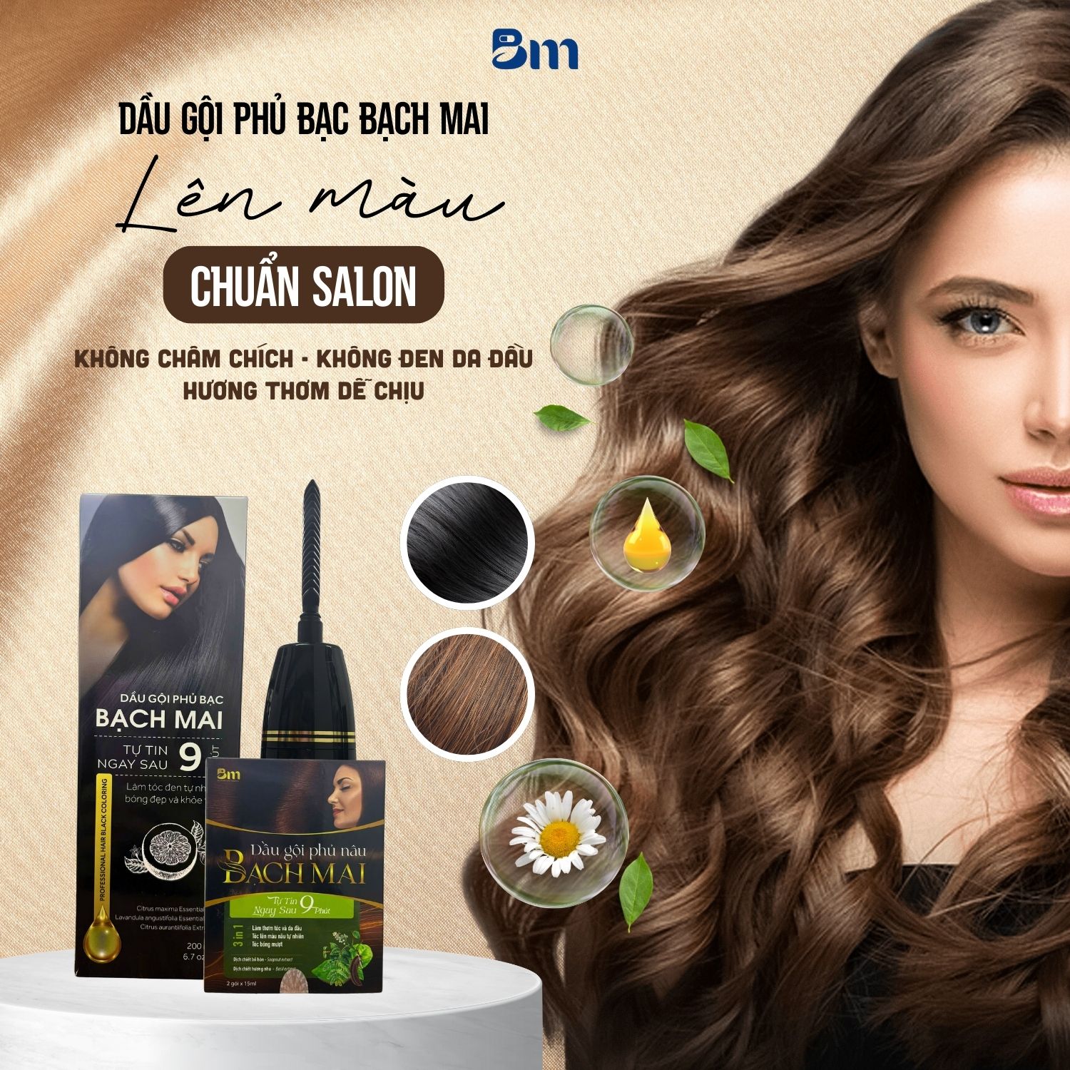 Dầu gội phủ bạc màu đen BACHMAI chứa các thành phần thảo dược quý giá