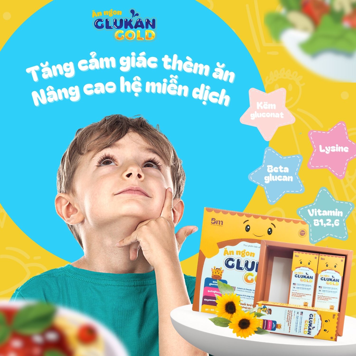 Ăn ngon Glukan Gold là một sản phẩm thực phẩm bảo vệ sức khỏe được thiết kế đặc biệt cho trẻ biếng ăn, chậm lớn, có vấn đề về giấc ngủ