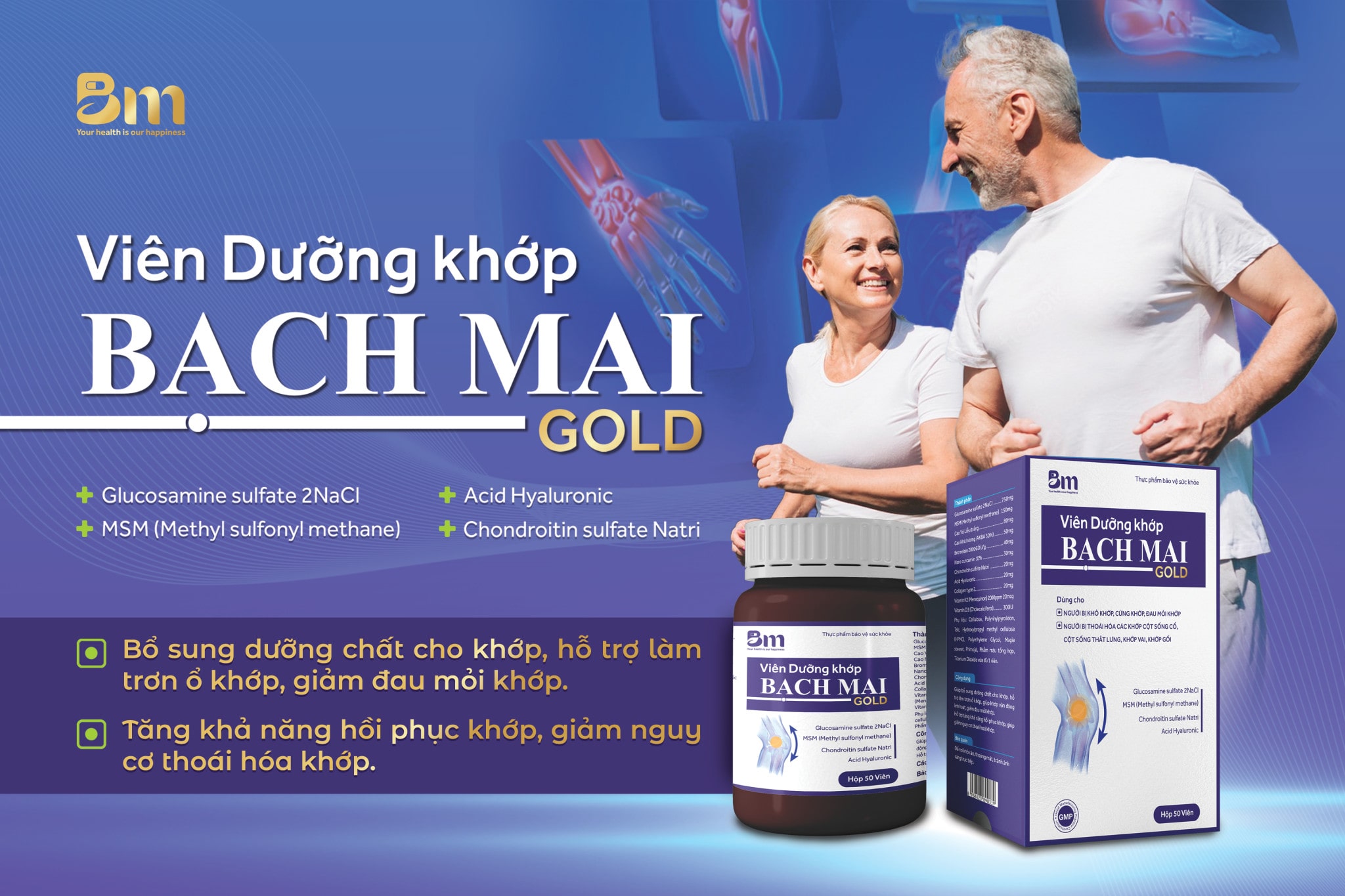 Viên dưỡng khớp Bạch Mai - Gold tăng cường sức khỏe cơ xương khớp Dược Bạch  Mai