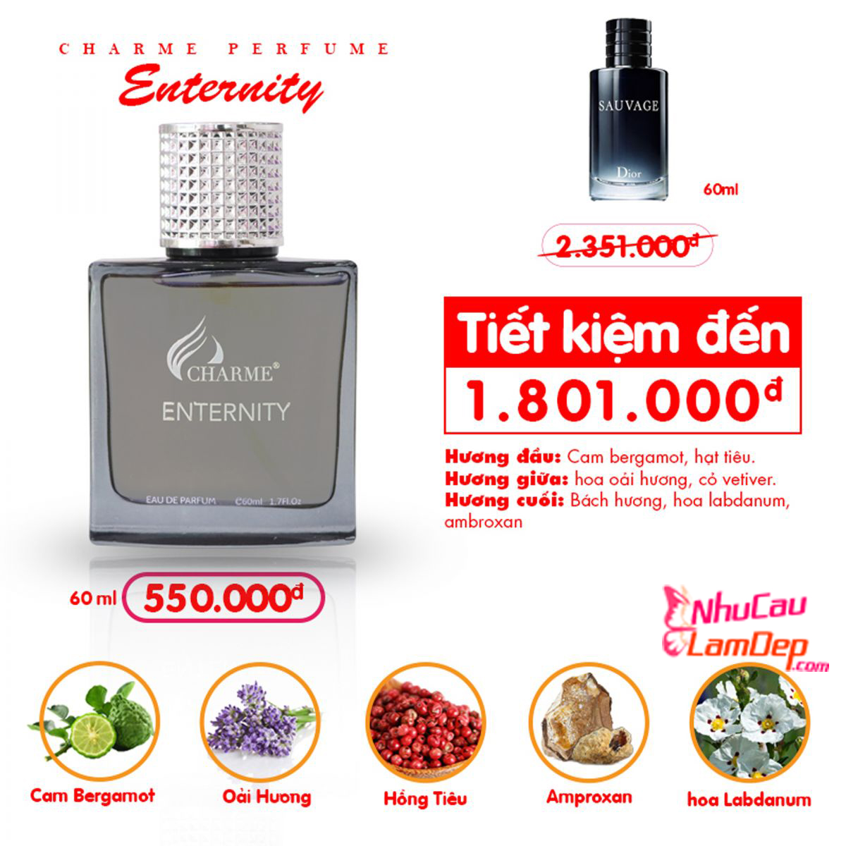 Nước hoa Nam Charme Enternity 60ml