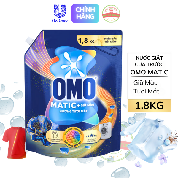 Nước Giặt OMO MATIC Cửa Trước | Cửa Ngang Xanh Chuyên Gia Giữ Màu - Túi 1.8KG