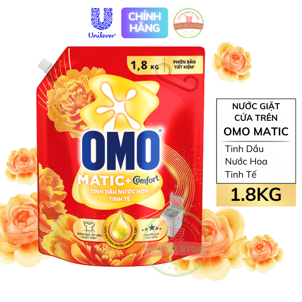 Nước Giặt OMO Matic Cửa Trên Comfort Tinh Dầu Thơm Vàng - Túi 1.8KG