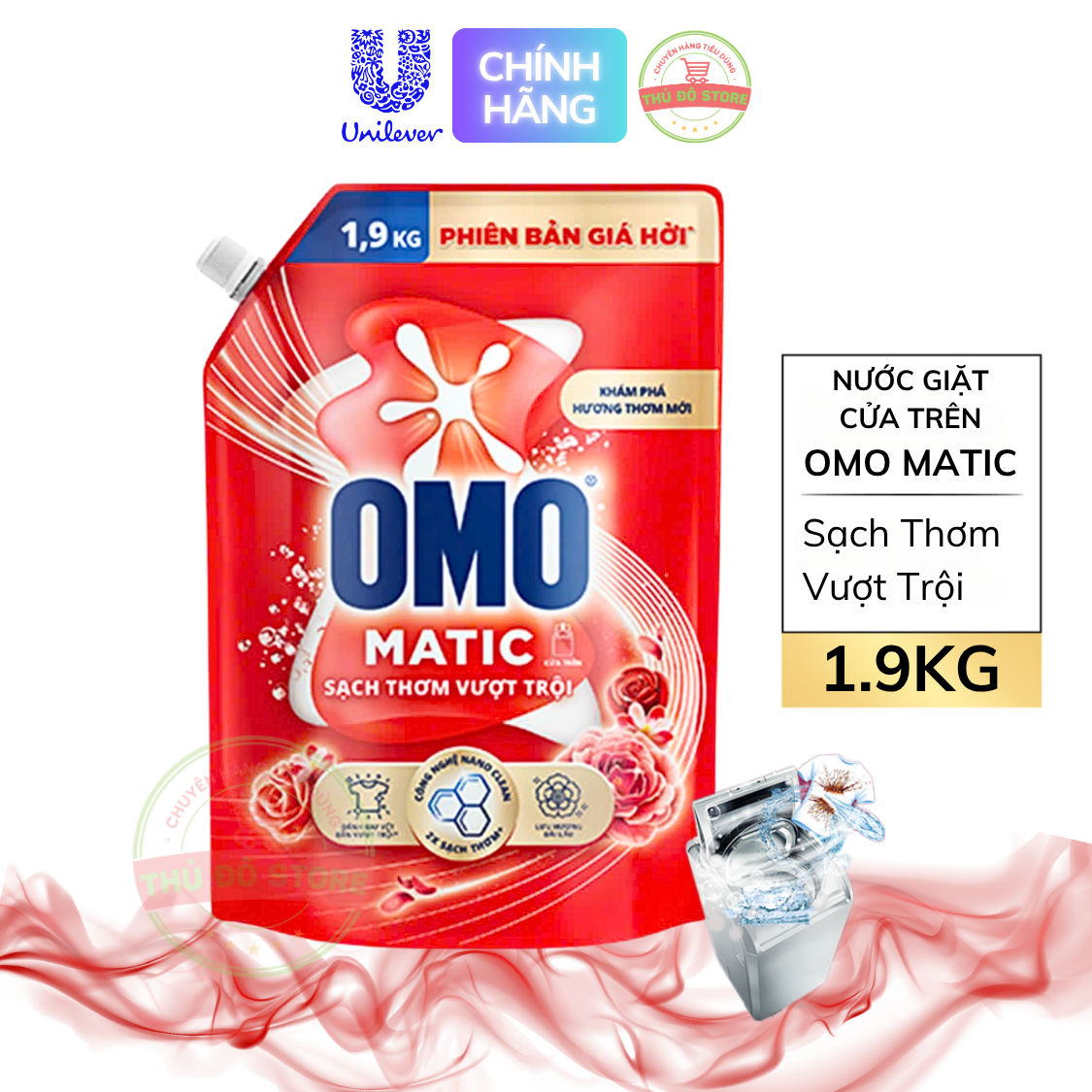 Nước Giặt OMO Cửa Trên Sạch Thơm - Túi Nhỏ 1.9KG