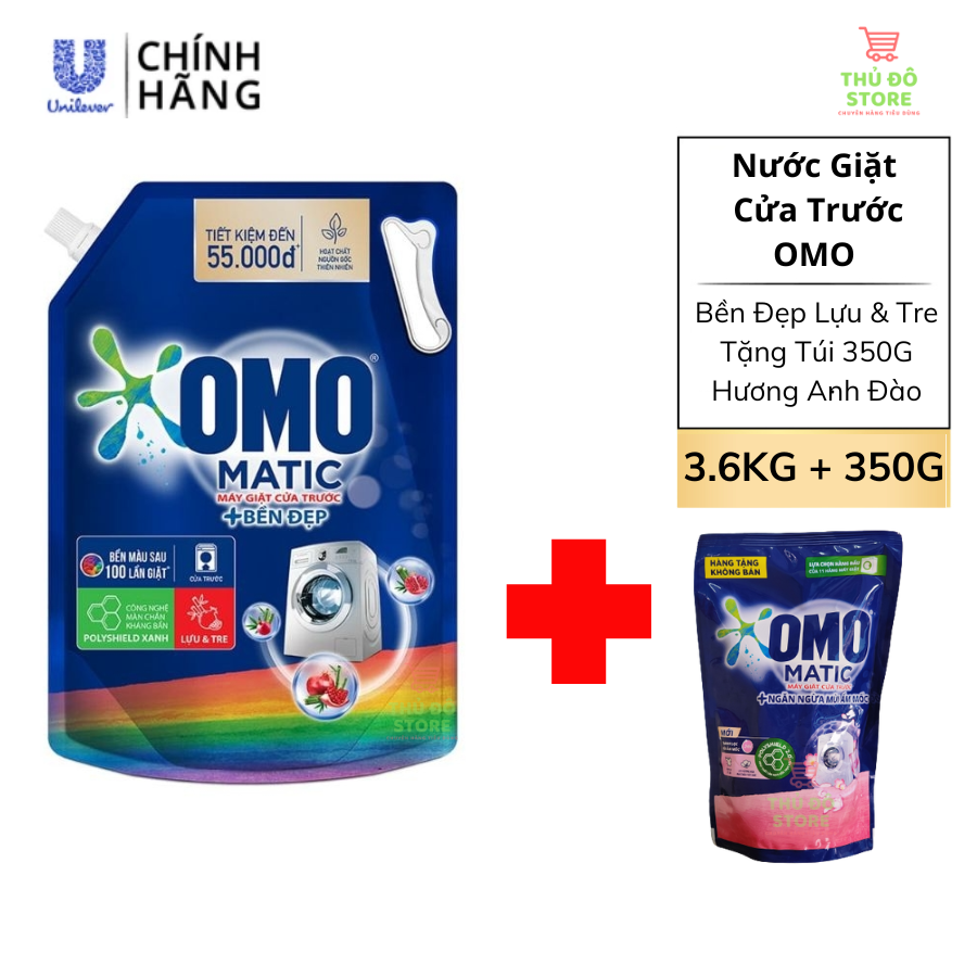 Nước Giặt OMO MATIC Cửa Trước | Cửa Ngang Ngăn Mùi Ẩm Mốc Lựu & Tre - Túi 3.6Kg (Tặng 350G Hương Hoa Anh Đào)