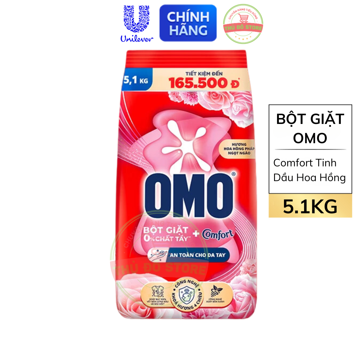 Bột Giặt Tay OMO Comfort Hồng Tinh Dầu Thơm - Túi 5.1KG