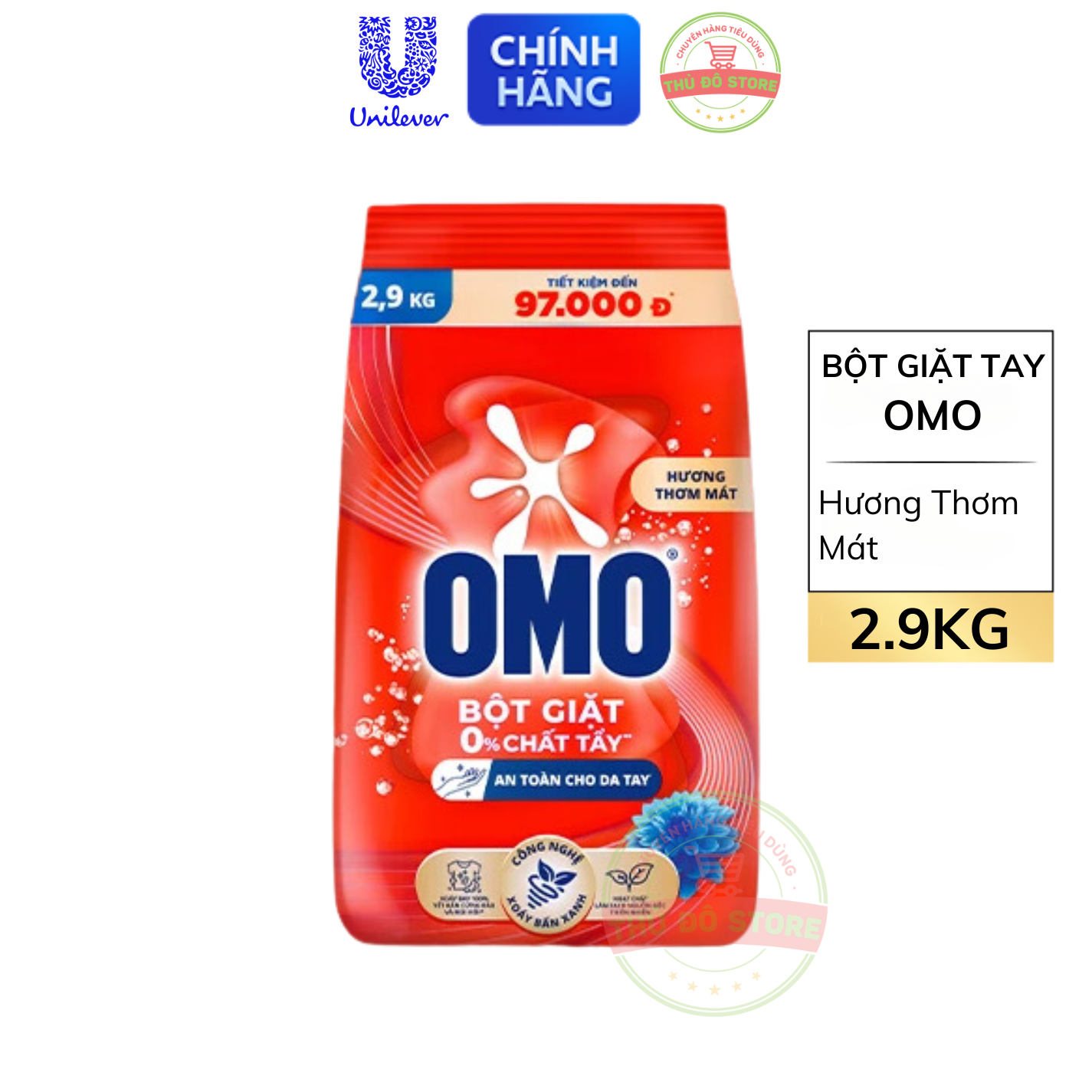 Bột Giặt Tay OMO Đỏ Hương Thơm Mát Đánh Bay Vết Bẩn - Túi 2.9KG