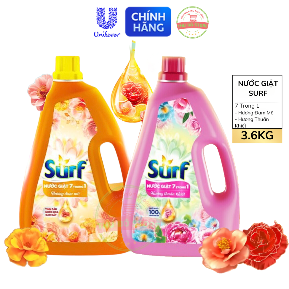 Nước Giặt Surf Tinh Dầu Nước Hoa Cao Cấp 7 Trong 1 - Can 3.6KG