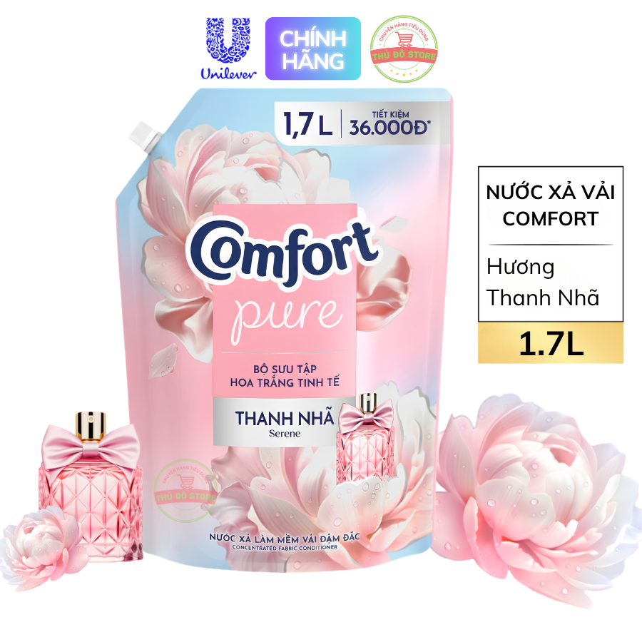 Nước Xả Vải Comfort Hoa Hương Hoa Trắng Thanh Nhã (Hồng) - Túi 1.7L