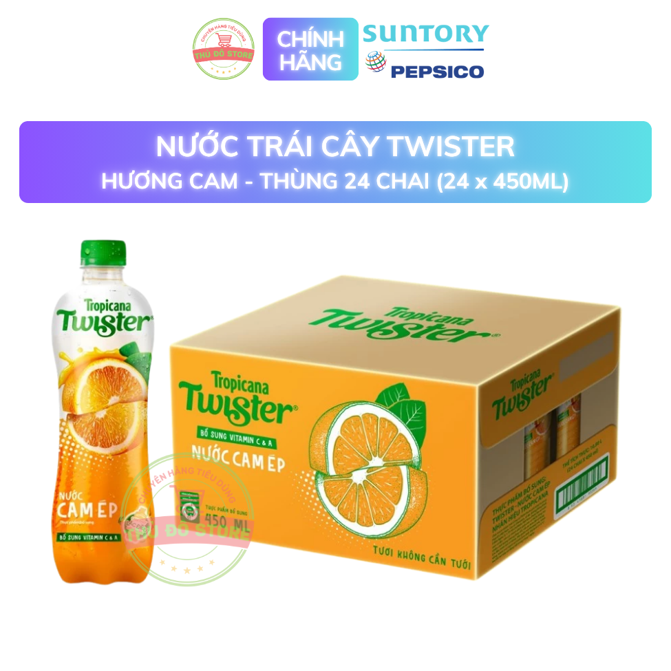 PEP Nước Trái Cây Twister Cam Ép - Thùng 24 Chai x 450ML