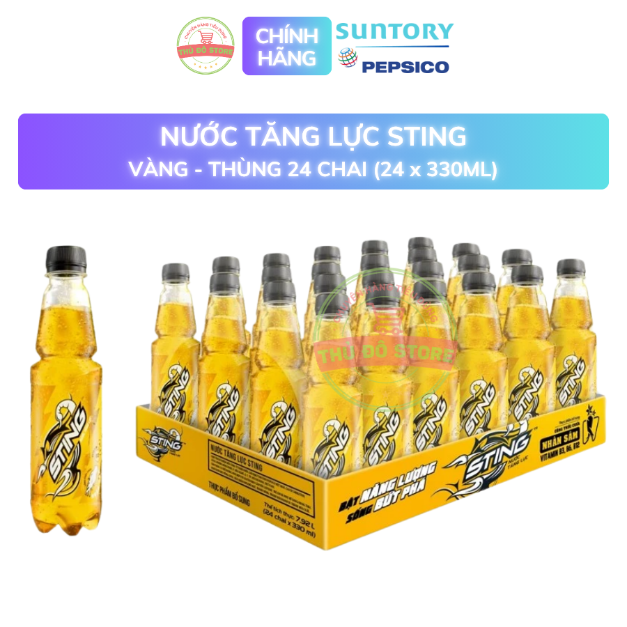 PEP Nước Tăng Lực Sting Vàng - Thùng 24 Chai x 330ML