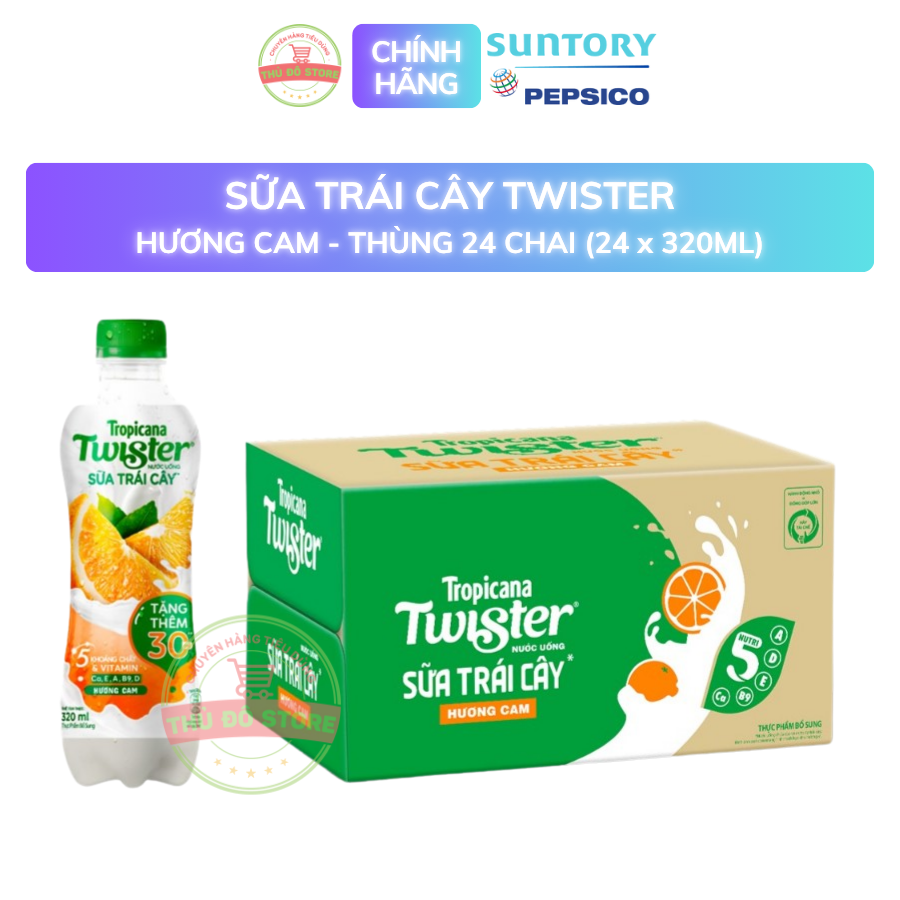PEP Sữa Trái Cây Twister Hương Cam - Thùng 24 Chai x 320ML