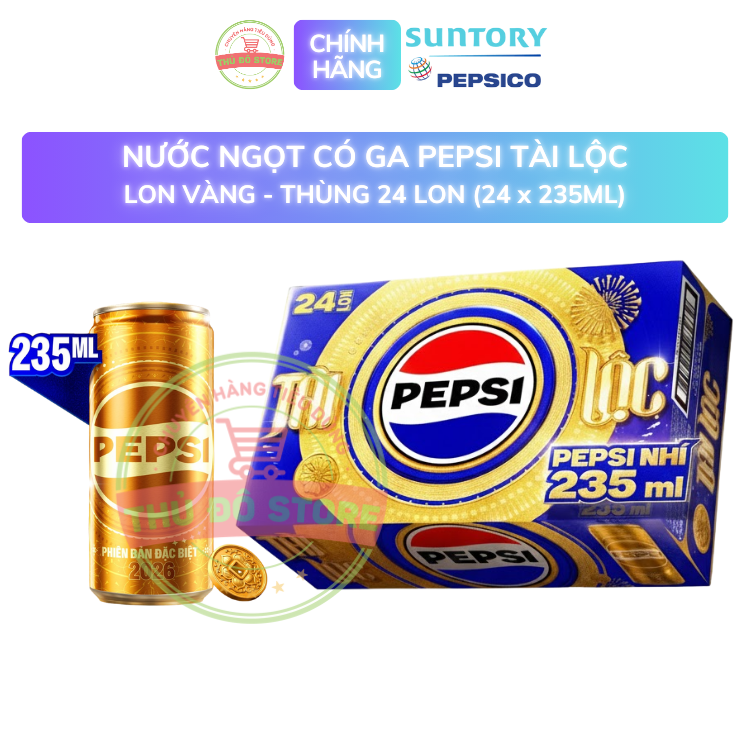PEP Nước Uống Có Ga Pepsi Tài Lộc Tết (Lon Vàng) - Thùng 24 Lon x 235ML
