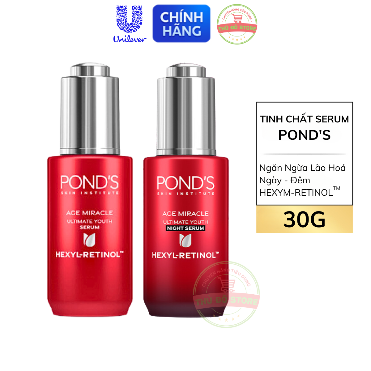 Serum Pond Age Miracle Ban Ngày & Đêm Mờ Đốm Nâu Và Nếp Nhăn Với 50X Hexyl-Retinol - Lọ 30G (Đỏ)