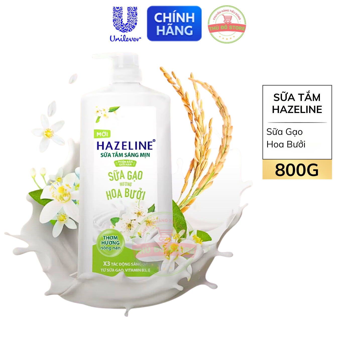 Sữa Tắm Dưỡng Thể Hazeline Sữa Gạo Hương Hoa Bưởi - Chai 800G