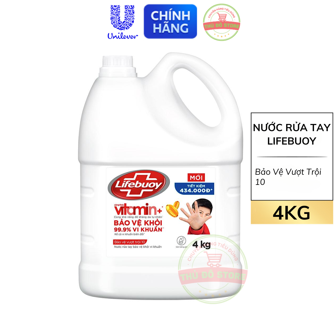 Nước Rửa Tay Lifebuoy Đỏ Bảo Vệ Vượt Trội 10 - Can 4KG