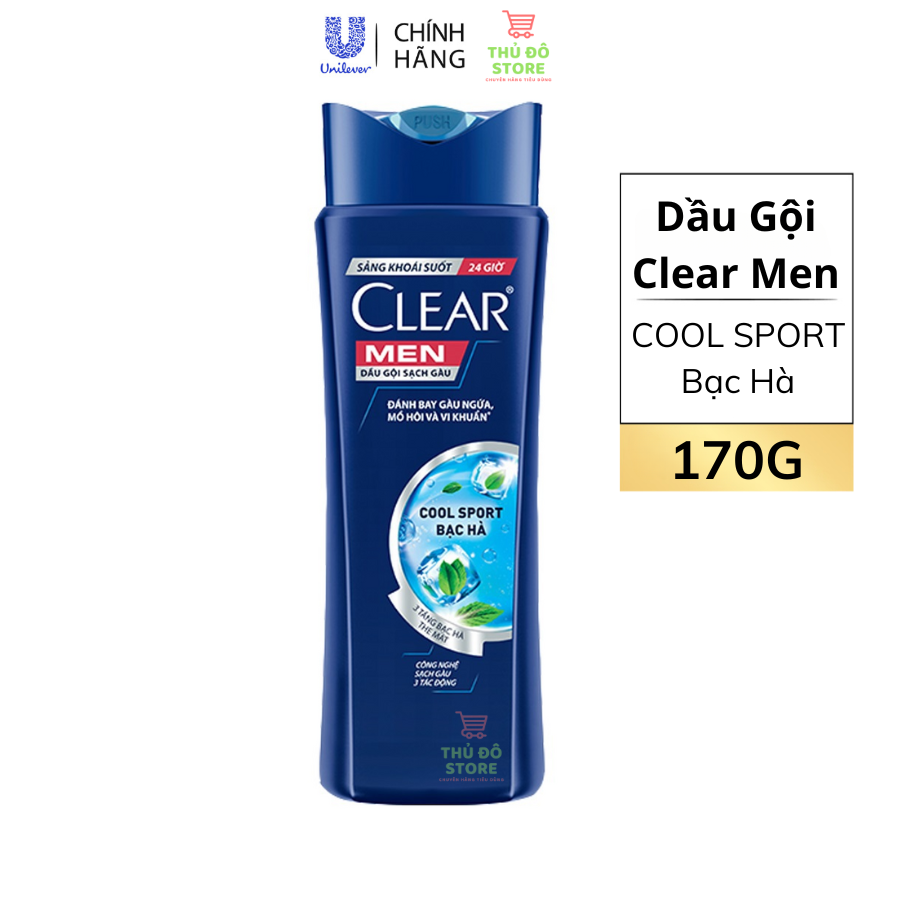 Dầu Gội Đầu Clear Men Cho Nam Mát Lạnh Bạc Hà - Chai 170G