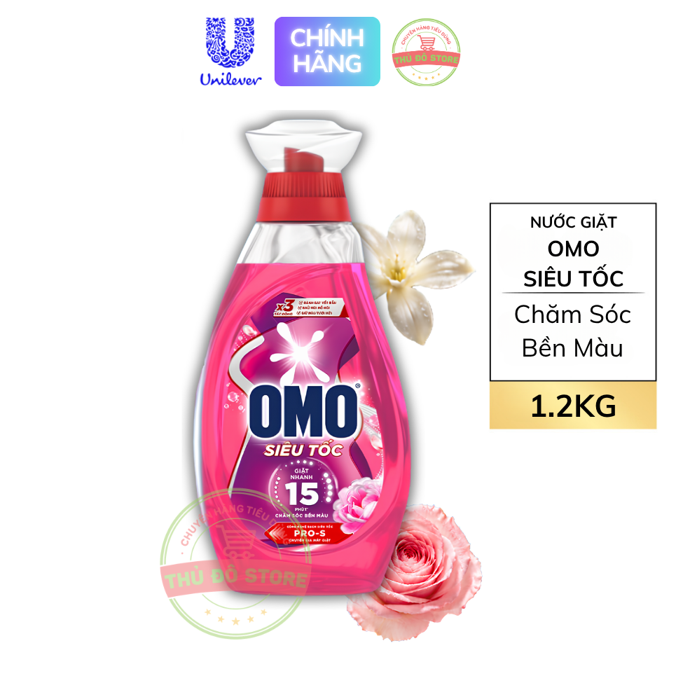 Nước Giặt OMO Siêu Tốc Dành Cho Chu Trình Giặt Nhanh Chăm Sóc Bền Màu (Hồng) - Chai 1.2KG