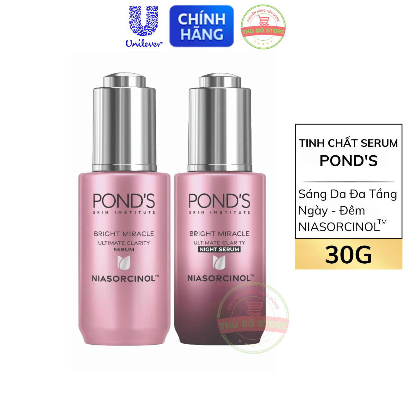 Serum Dưỡng Sáng Da Đa Tầng Pond Bright Miracle Ngày & Đêm Mờ Thâm Sạm Với 50X Niasorcinol - Lọ 30G (Hồng)