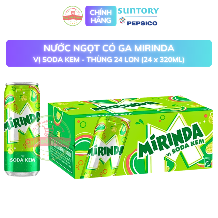 PEP Nước Ngọt Có Ga Mirinda Soda Kem - Thùng 24 Lon x 320ML