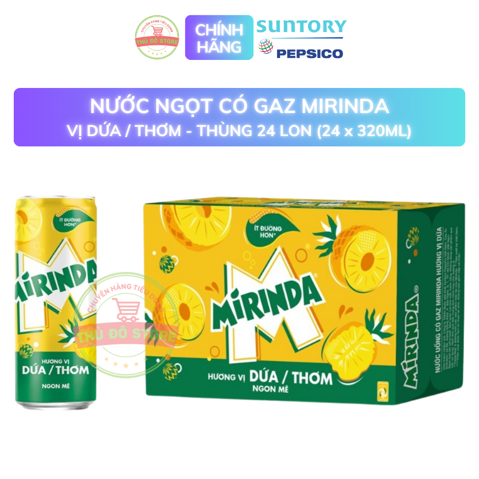 PEP Nước Ngọt Có Ga Mirinda Dứa - Thùng 24 Lon x 320ML