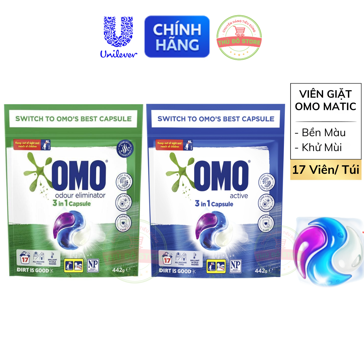 Viên Giặt OMO MATIC Công Nghệ Anh Quốc - 17 Viên/Túi