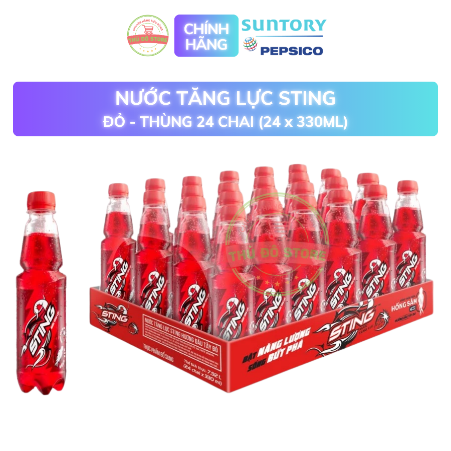PEP Nước Tăng Lực Sting Dâu (Đỏ) - Thùng 24 Chai x 330ML