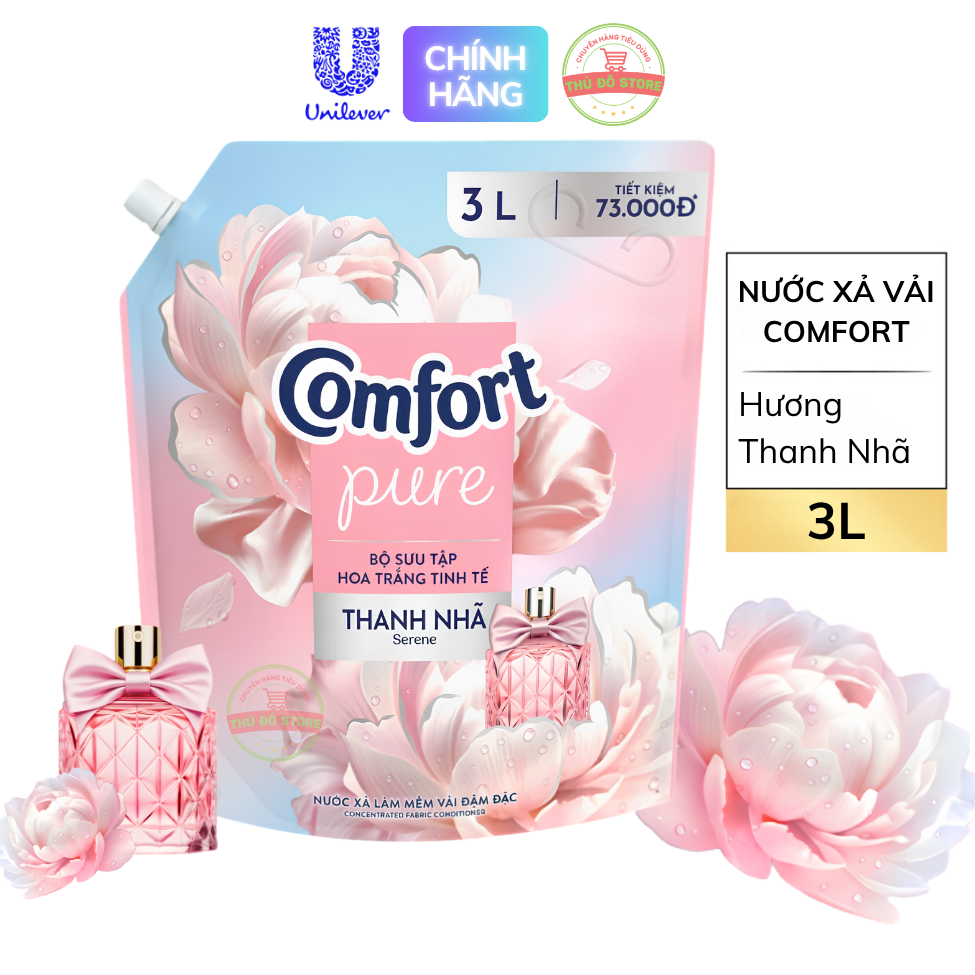 Nước Xả Vải Comfort Hoa Hương Hoa Trắng Thanh Nhã (Hồng) - Túi Lớn 3L