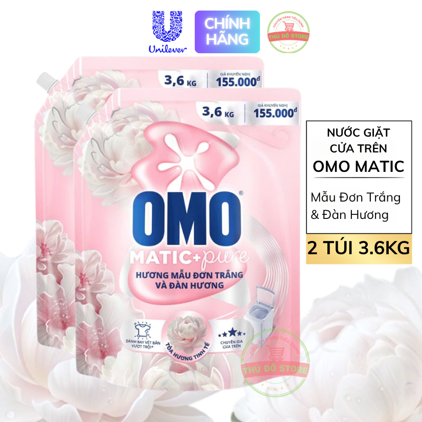 *CB2 Nước Giặt OMO MATIC Cửa Trên Mẫu Đơn Trắng & Đàn Hương - 2 Túi 3.6KG