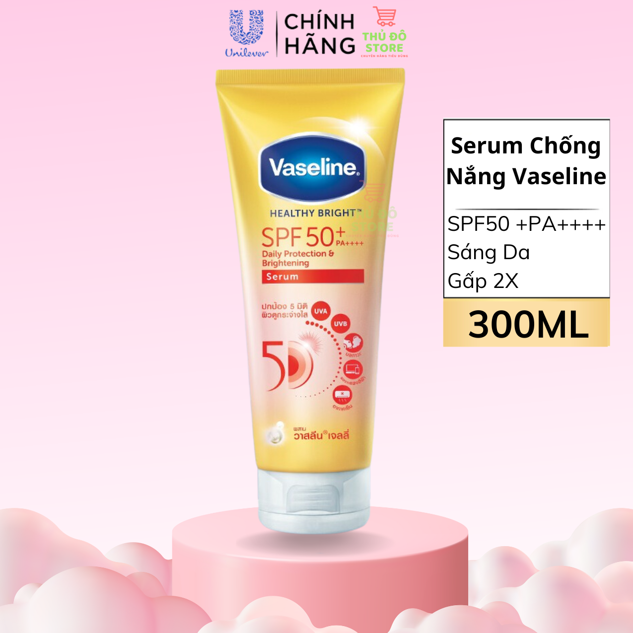 Sữa Dưỡng Thể Vaseline Chống Nắng Sáng Da SPF 50+ PA++++ Sáng Hơn 2X - Tuýp 300ML