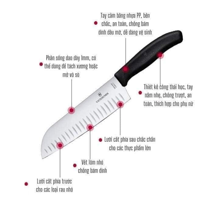 Dao làm bếp Santoku cạnh sáo 17cm chống bám dính Victorinox Thụy Sỹ (Xách tay Đức giá gốc)