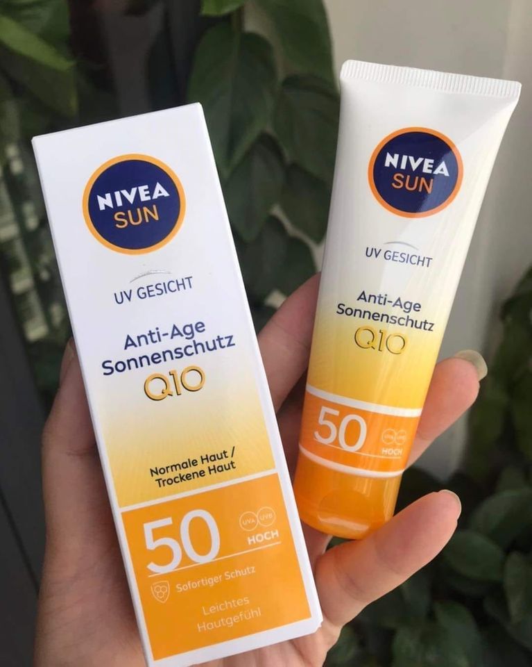 KEM CHỐNG NẮNG KẾT HỢP CHỐNG LÃO HOÁ NIVEA SUN ANTI-AGE Q10 [Xách tay Đức giá gốc]