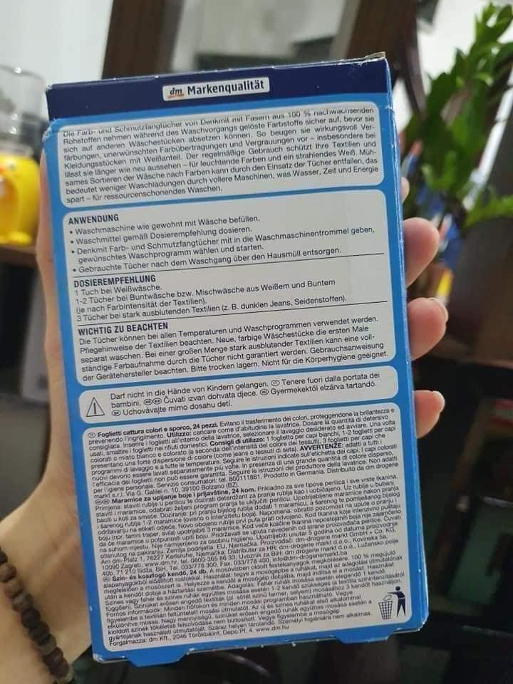 GIẤY HÚT MÀU CHỐNG PHAI MÀU QUẦN ÁO Denkmit (Loại 24 tờ)  [Xách tay Đức giá gốc]