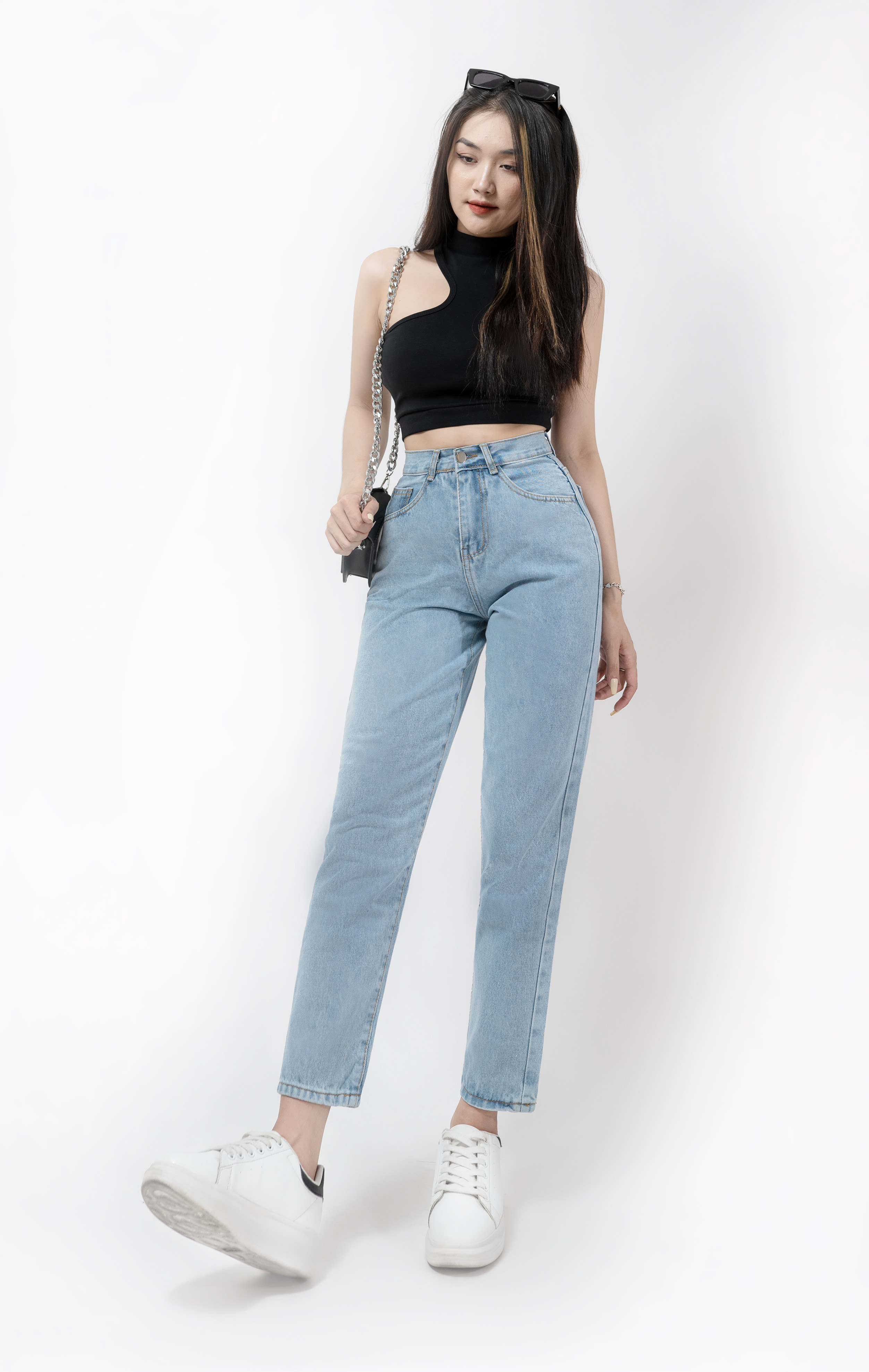 Quần Baggy Jeans Nữ AIORI Lưng Cao Màu Xanh Nhạt Trơn Hàng Cao Cấp, Mã B020_XN