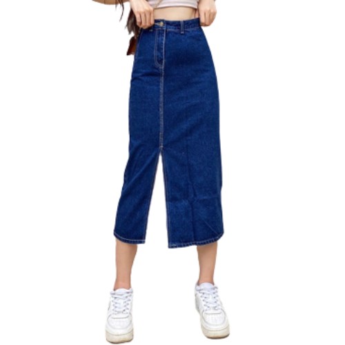 Chân Váy Jeans AIORI Chữ A Lưng Cao Xẻ Tà Mã V001