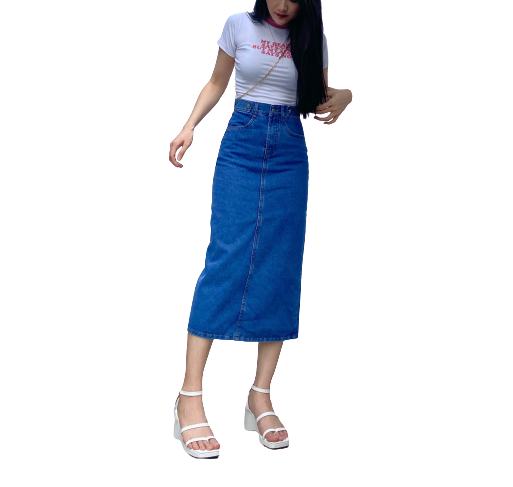 Chân váy jeans chữ A dáng dài lưng cao xẻ tà phong cách retro xanh đậm -  Nybyny - MixASale